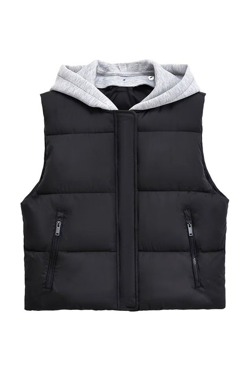 FAUX SWEATSHIRT HOODED VEST